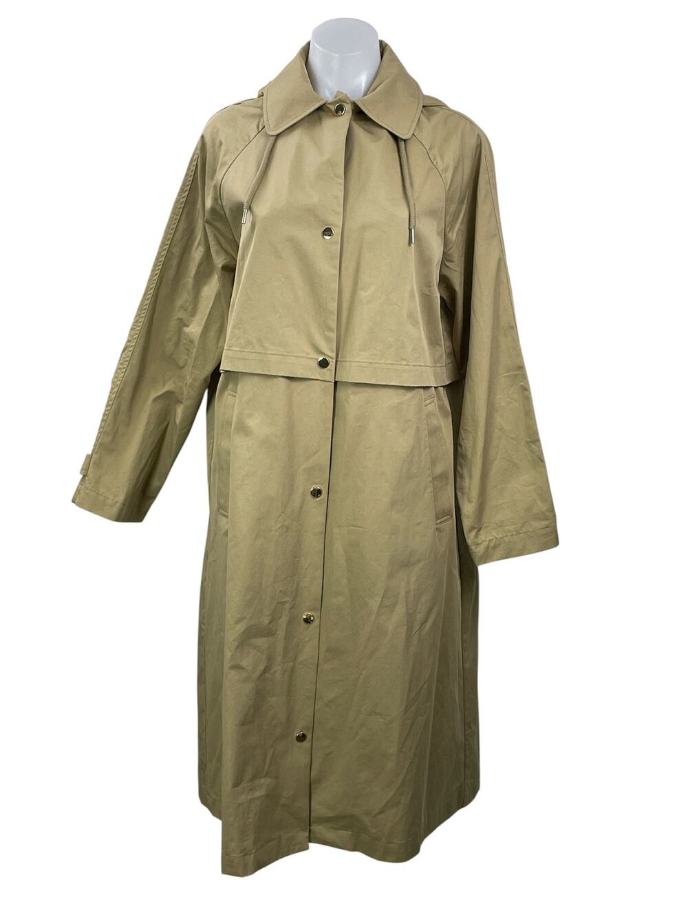 Zara Beige Long Sleeves Snap Button Hooded Long Rain Trench Coat Jacket Size XS